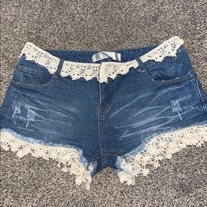 Lace jean shorts